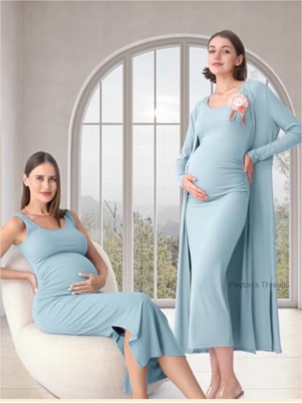Sky Blue Maternity Maxi Dress with Matching Cardigan